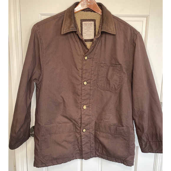 Vtg Structure Men's Chore Jacket Sz M Leather Collar Sherpa Lined Work Barn Farm - Picture 1 of 16